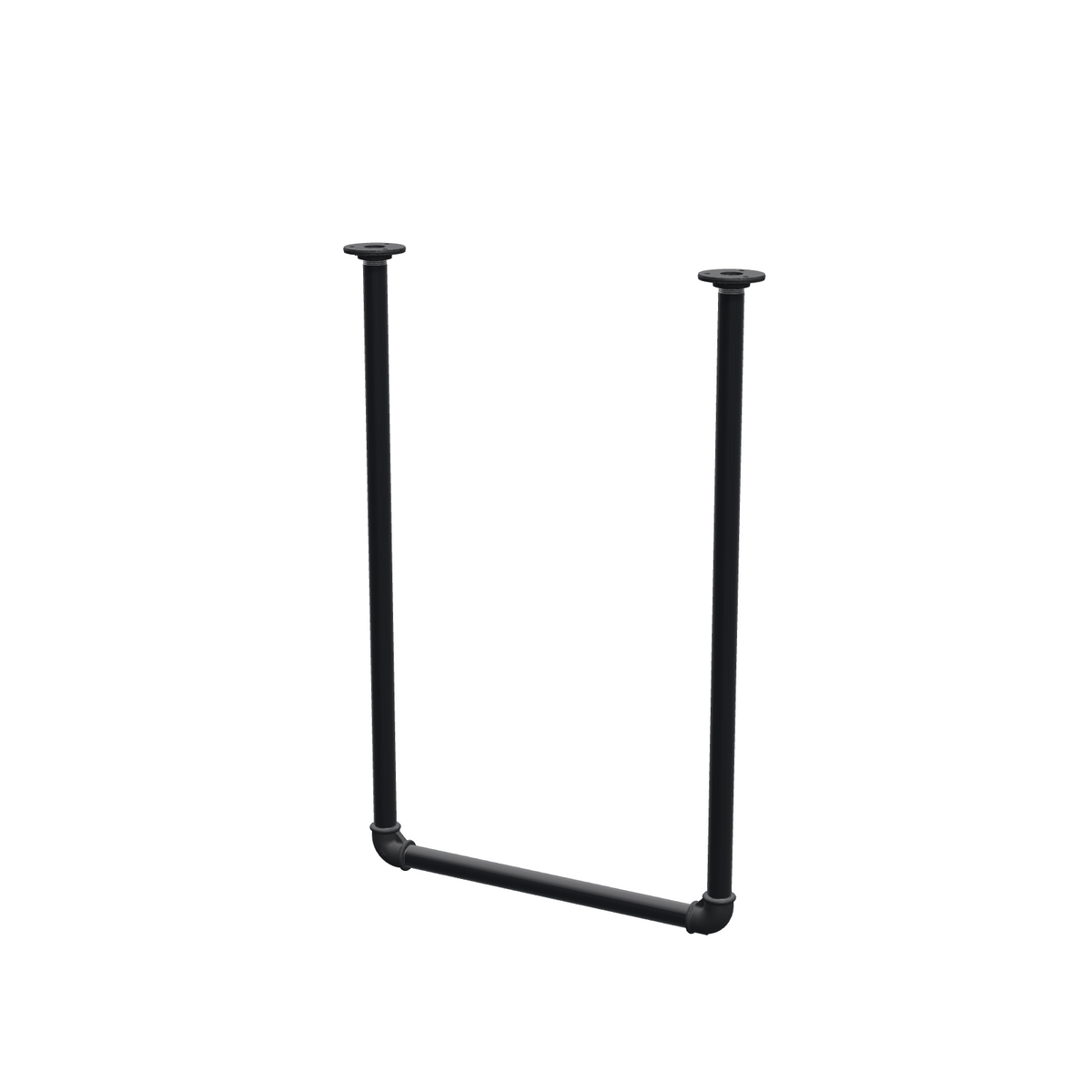 Portant à vêtements suspendu au plafond en tubes d'acier peints noir mat Ø 27 mm — largeur 46 cm, hauteur sous plafond 72 cm, vue de trois quarts sur fond blanc
