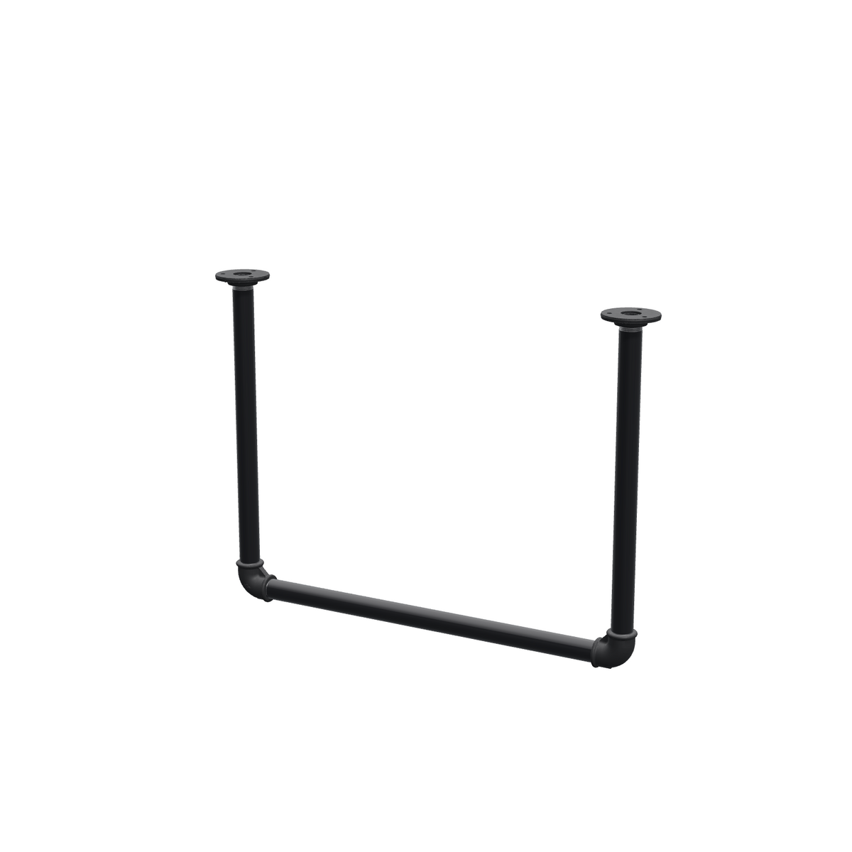 Portant à vêtements suspendu au plafond en tubes d'acier peints noir mat Ø 27 mm — largeur 56 cm, hauteur sous plafond 42 cm, vue de trois quarts sur fond blanc