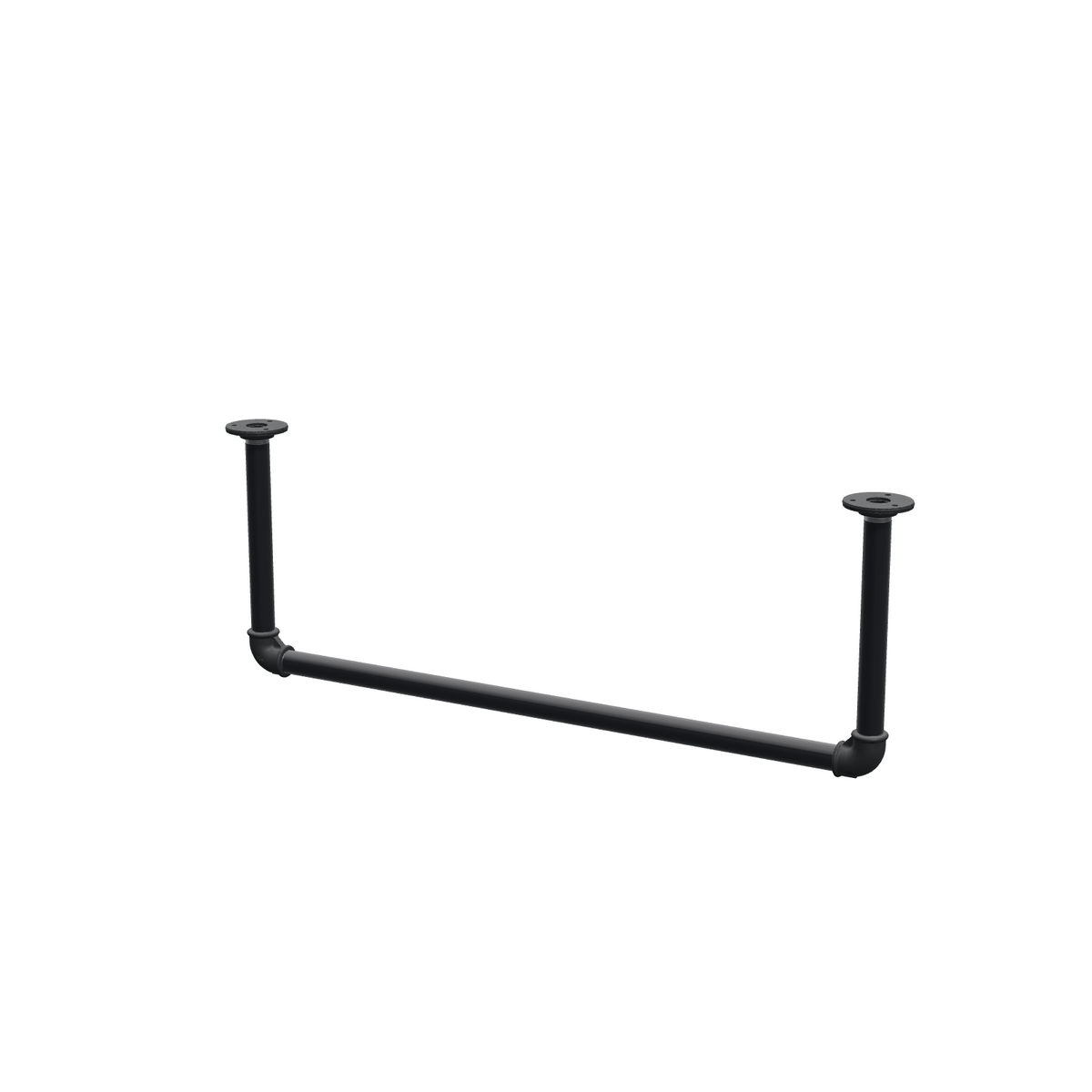 Portant à vêtements suspendu au plafond en tubes d'acier peints noir mat Ø 27 mm — largeur 76 cm, hauteur sous plafond 27 cm, vue de trois quarts sur fond blanc