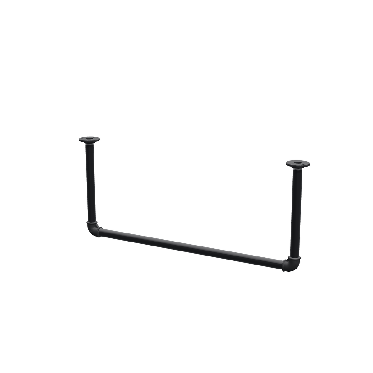 Portant à vêtements suspendu au plafond en tubes d'acier peints noir mat Ø 27 mm — largeur 76 cm, hauteur sous plafond 32 cm, vue de trois quarts sur fond blanc