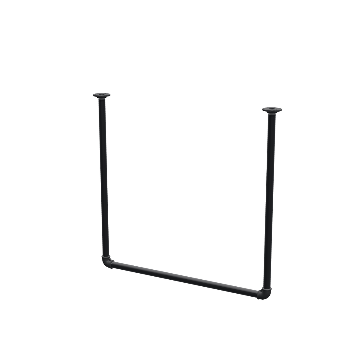 Portant à vêtements suspendu au plafond en tubes d'acier peints noir mat Ø 27 mm — largeur 76 cm, hauteur sous plafond 72 cm, vue de trois quarts sur fond blanc