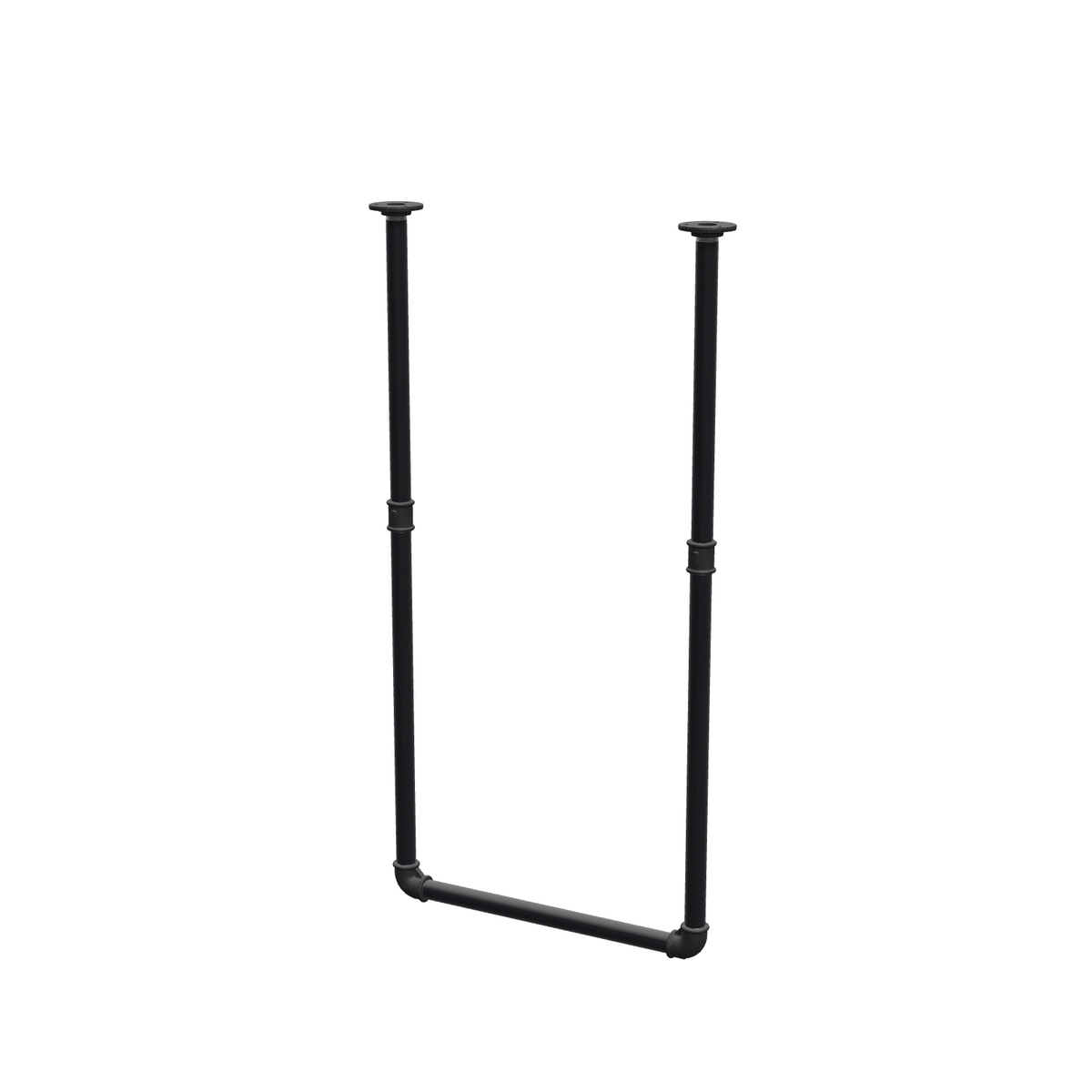 Portant à vêtements suspendu au plafond en tubes d'acier peints noir mat Ø 27 mm — largeur 46 cm, hauteur sous plafond 93 cm, vue de trois quarts sur fond blanc