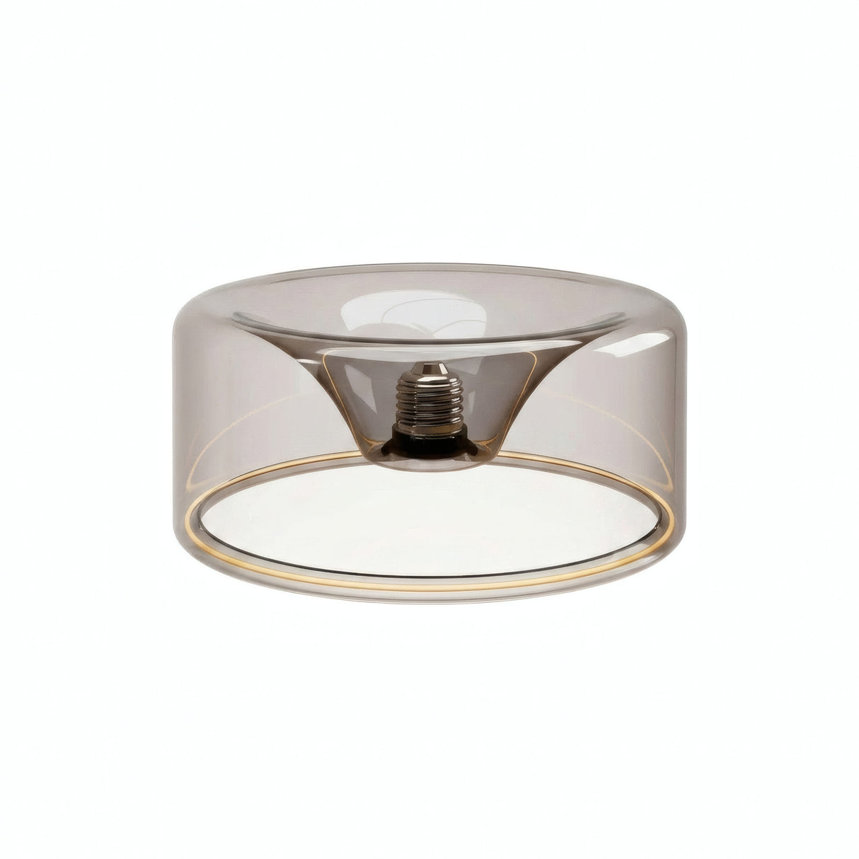 LED-Donut-Lampe E27 aus Rauchglas, Ø 195 mm, ausgeschaltet, versenkter E27-Sockel sichtbar, weißer Hintergrund
