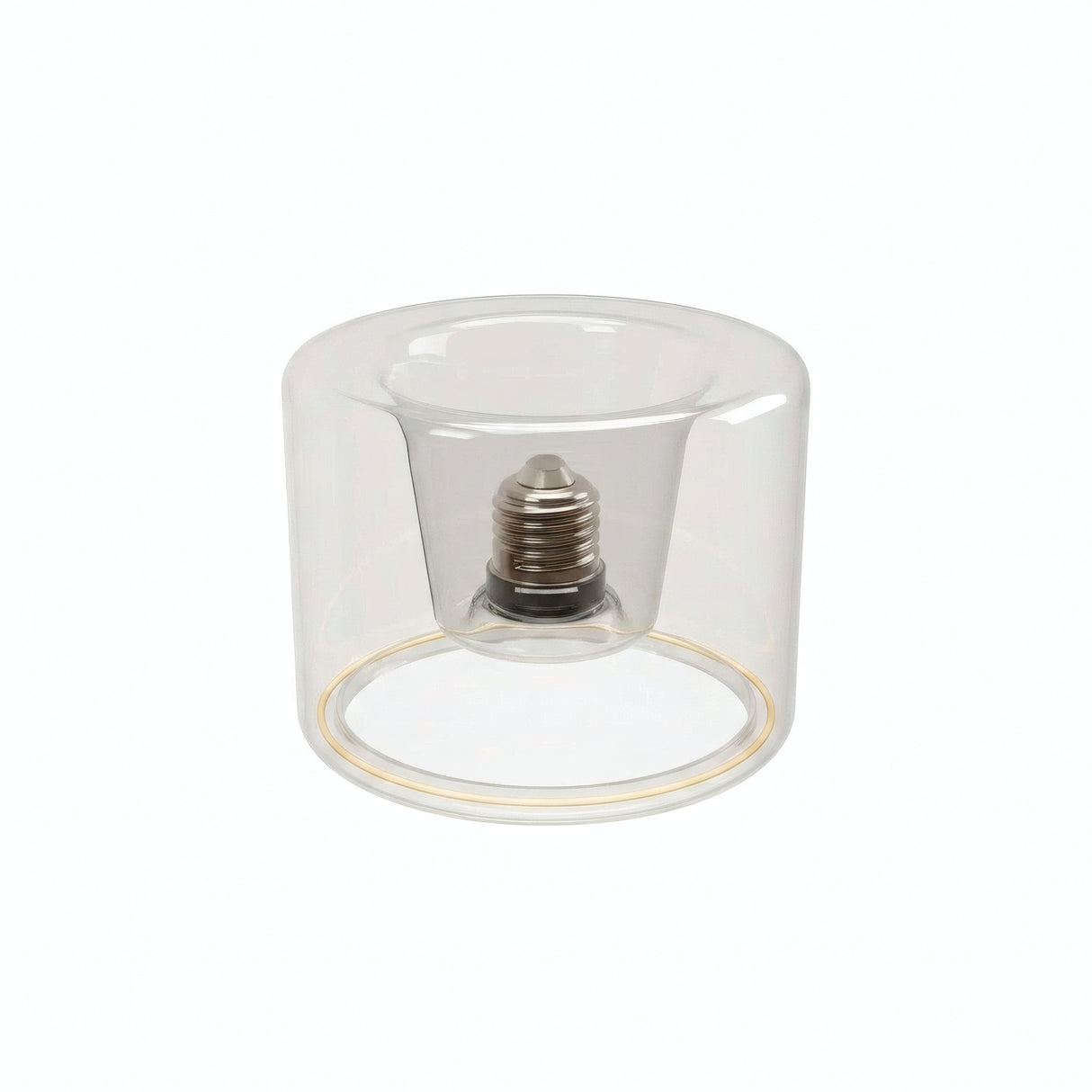 LED-Donut-Lampe E27 aus klarem Glas, Ø 120 mm, Dreiviertelansicht, weißer Hintergrund