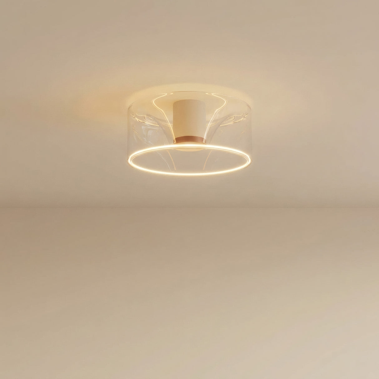 LED-Donut-Lampe E27 aus klarem Glas, Ø 195 mm, an der Decke, weiches warmes Licht