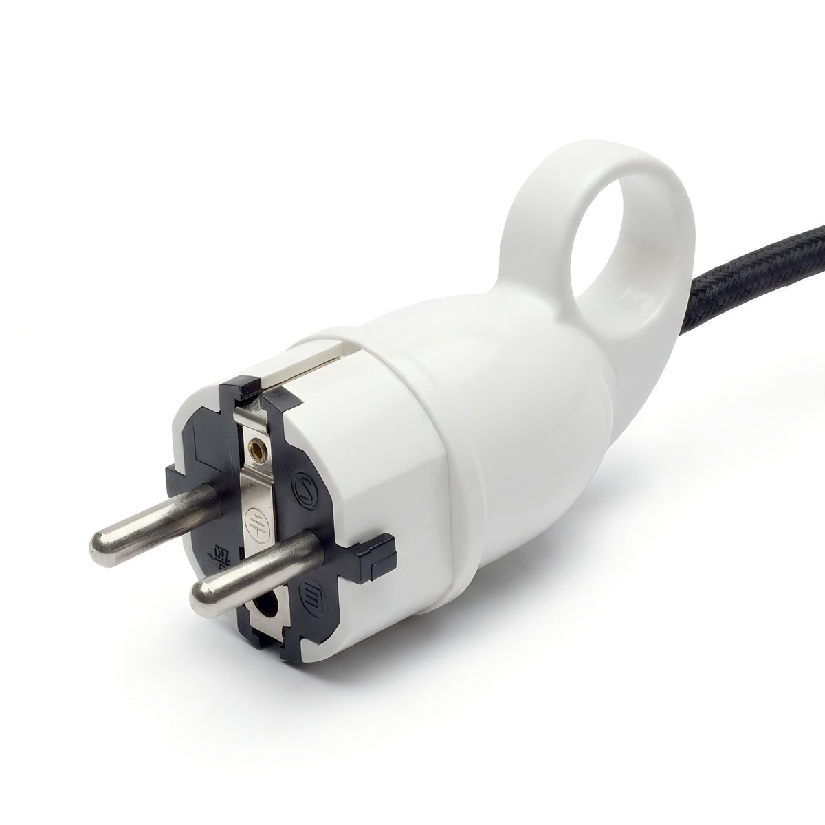 Schuko-Stecker mit Auszugsring — Weiß