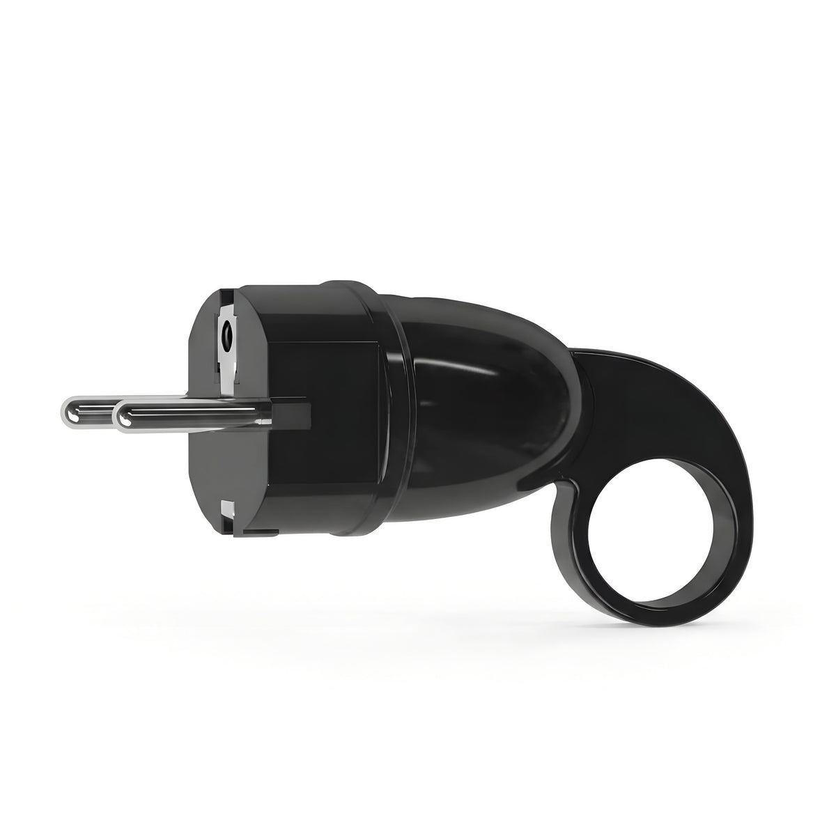 Schuko-Stecker mit Auszugsring — Schwarz