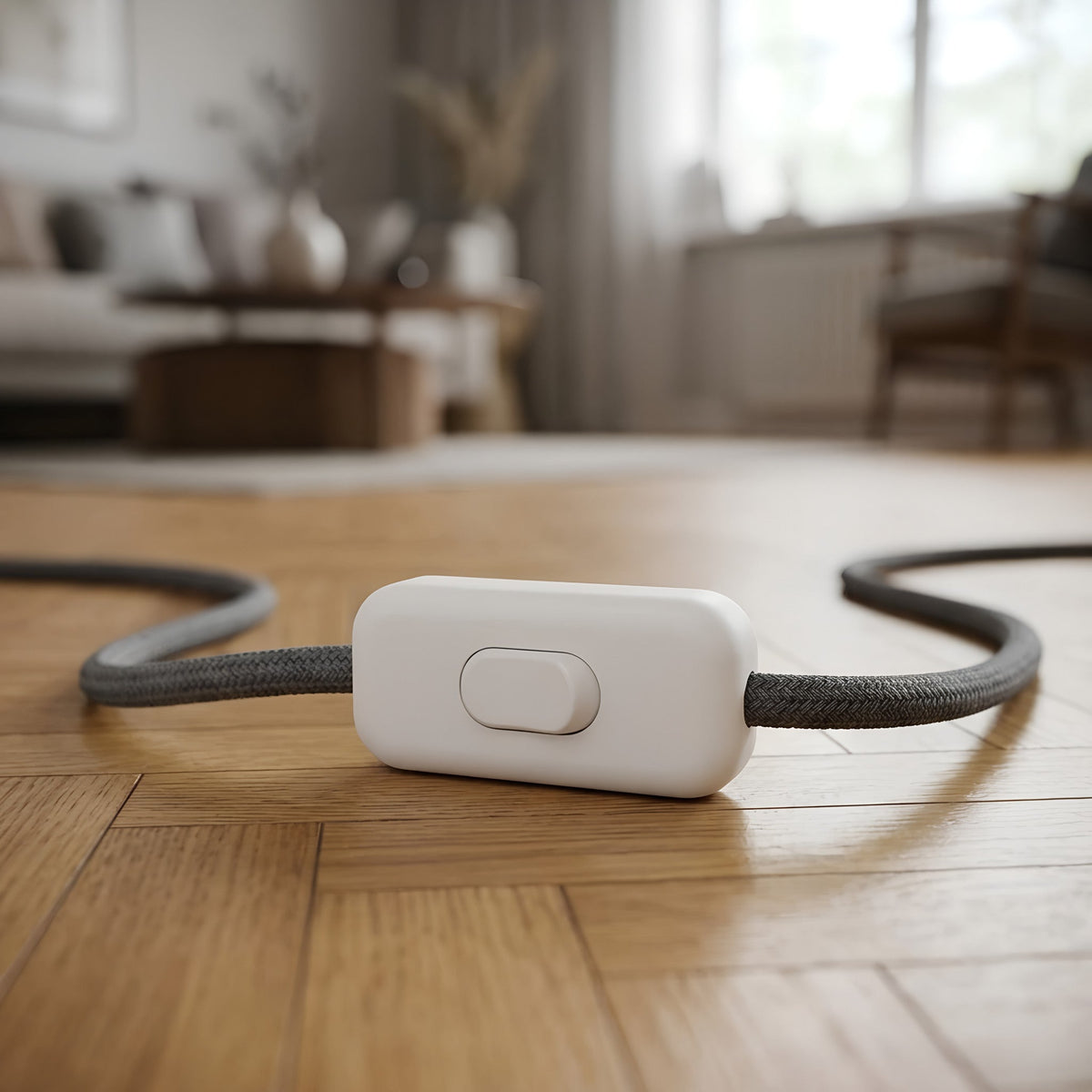 Zweipoliger Schnurschalter (Wippe) für Lampenkabel — Weiß