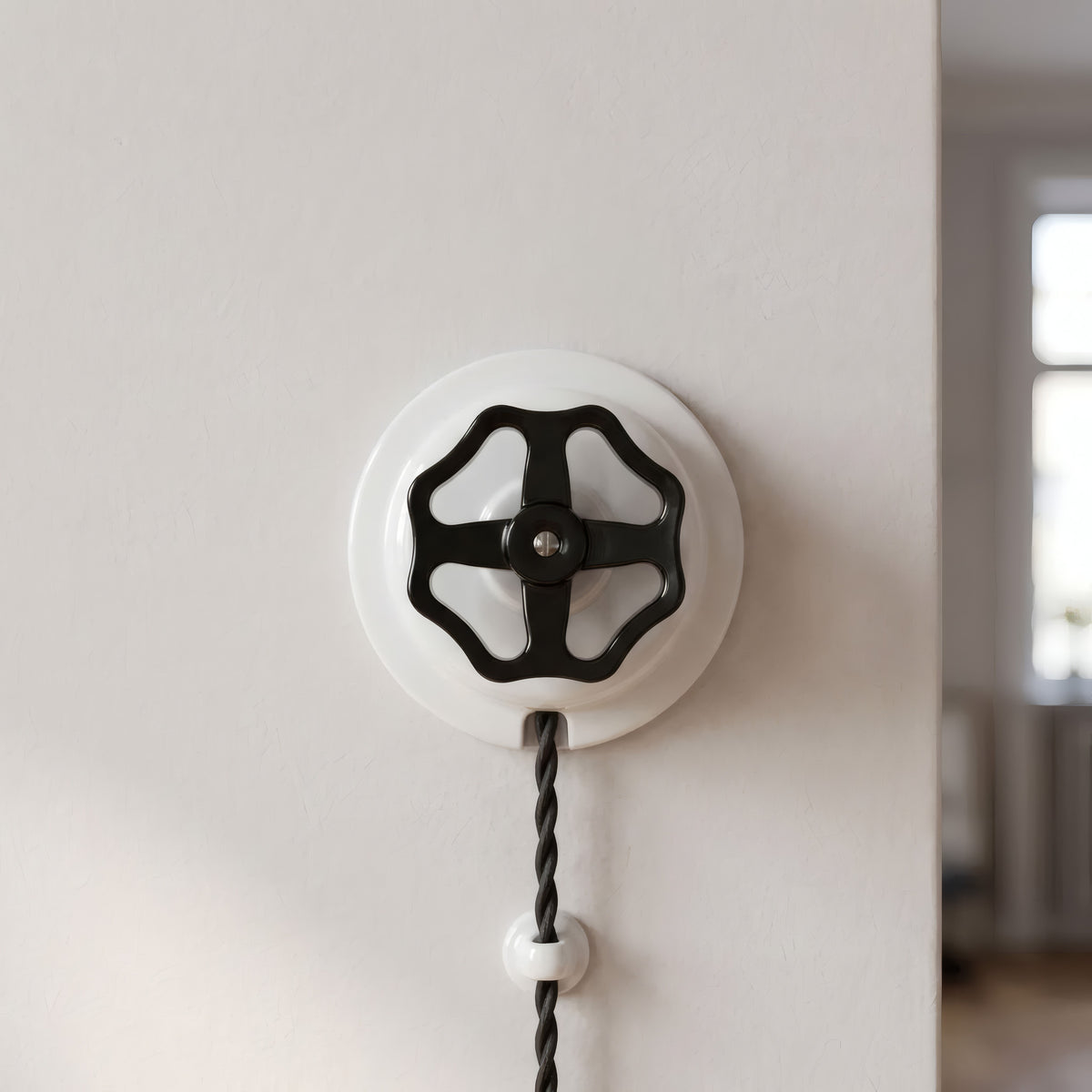 Wechselschalter aus Porzellan mit Knebel — Weiß / Schwarz