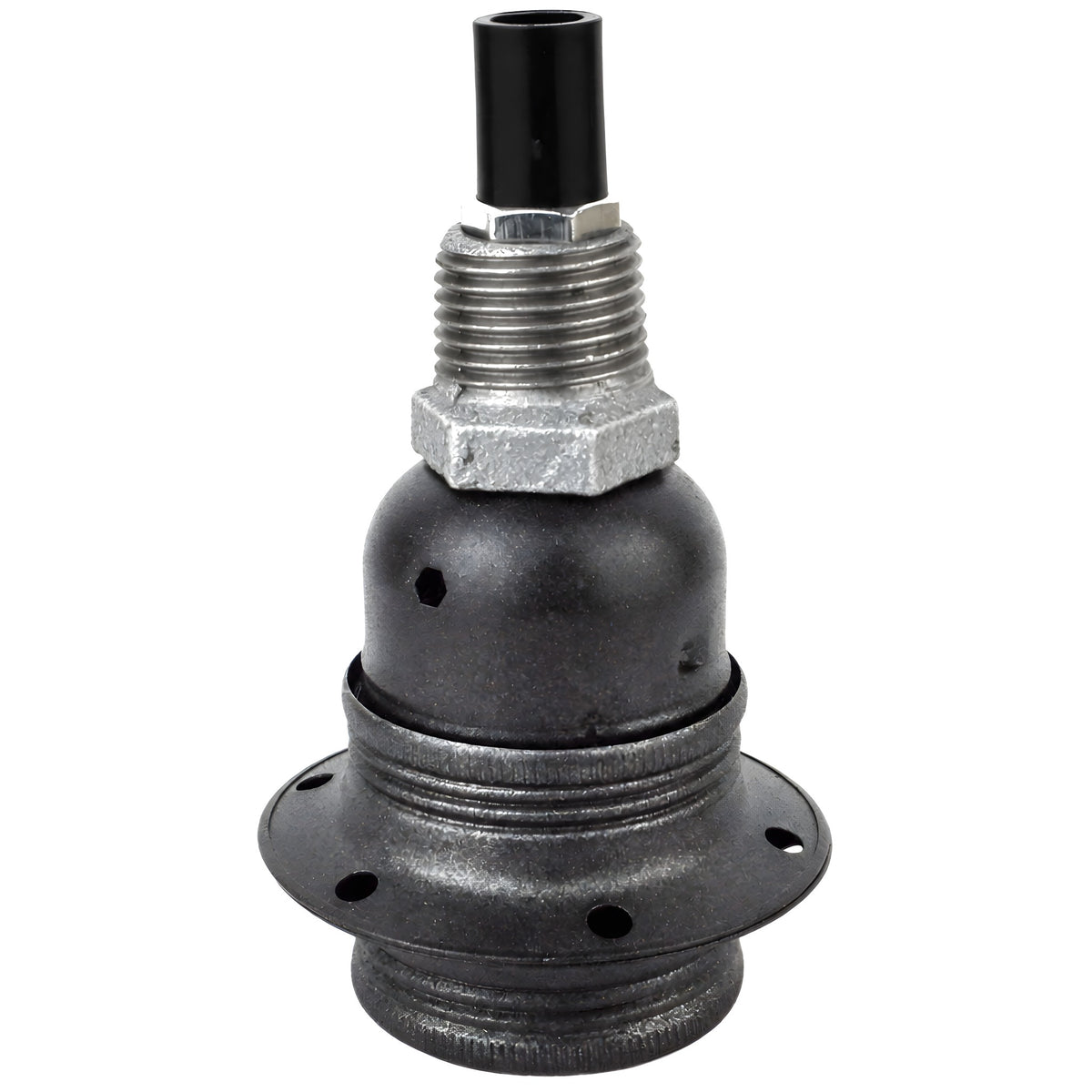 E27-Fassungsset aus mattem Metall in Grau auf Fitting mit Außengewinde 1/2'' (15x21mm) aus verzinktem Temperguss