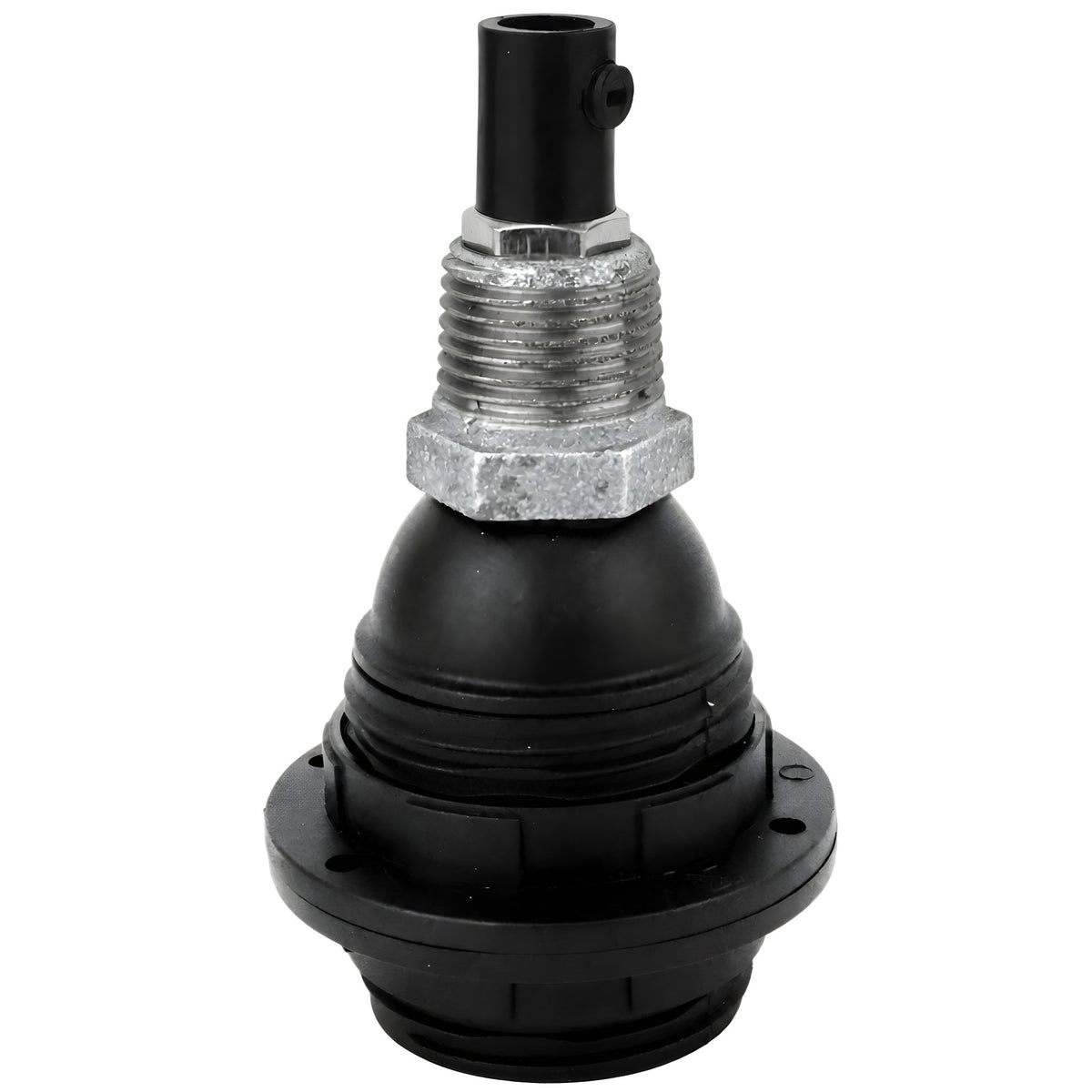 E27-Fassungsset aus Thermoplast mit Schirmringen auf Fitting mit Außengewinde 1/2'' (15x21mm) aus verzinktem Temperguss