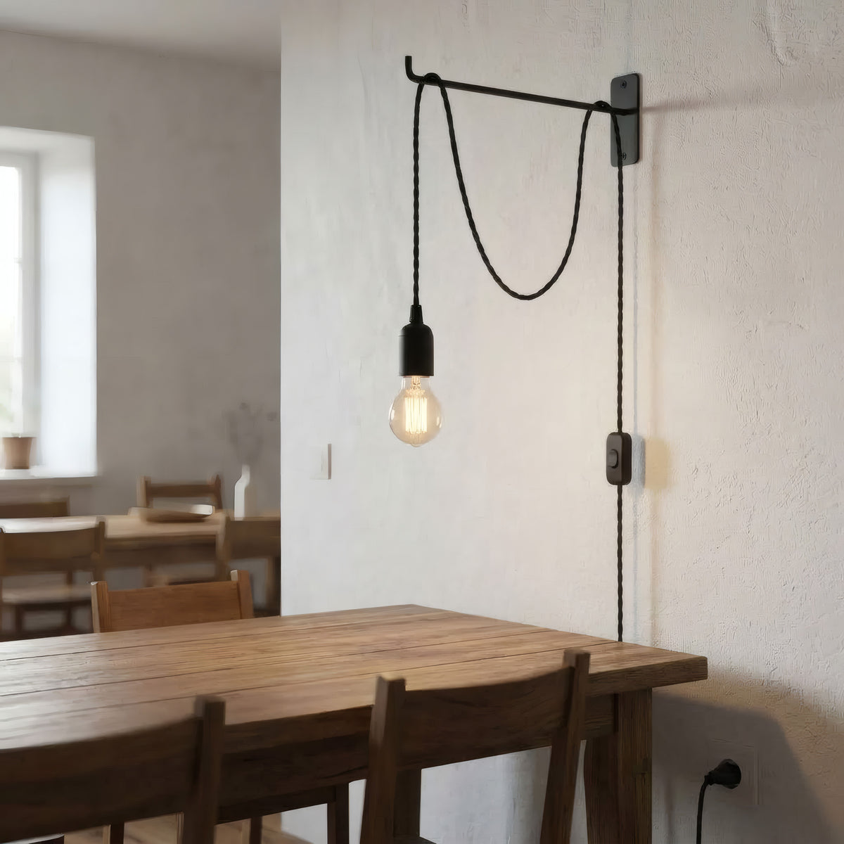 Lampe mit verdrilltem Textilkabel, Anwendungsbeispiel
