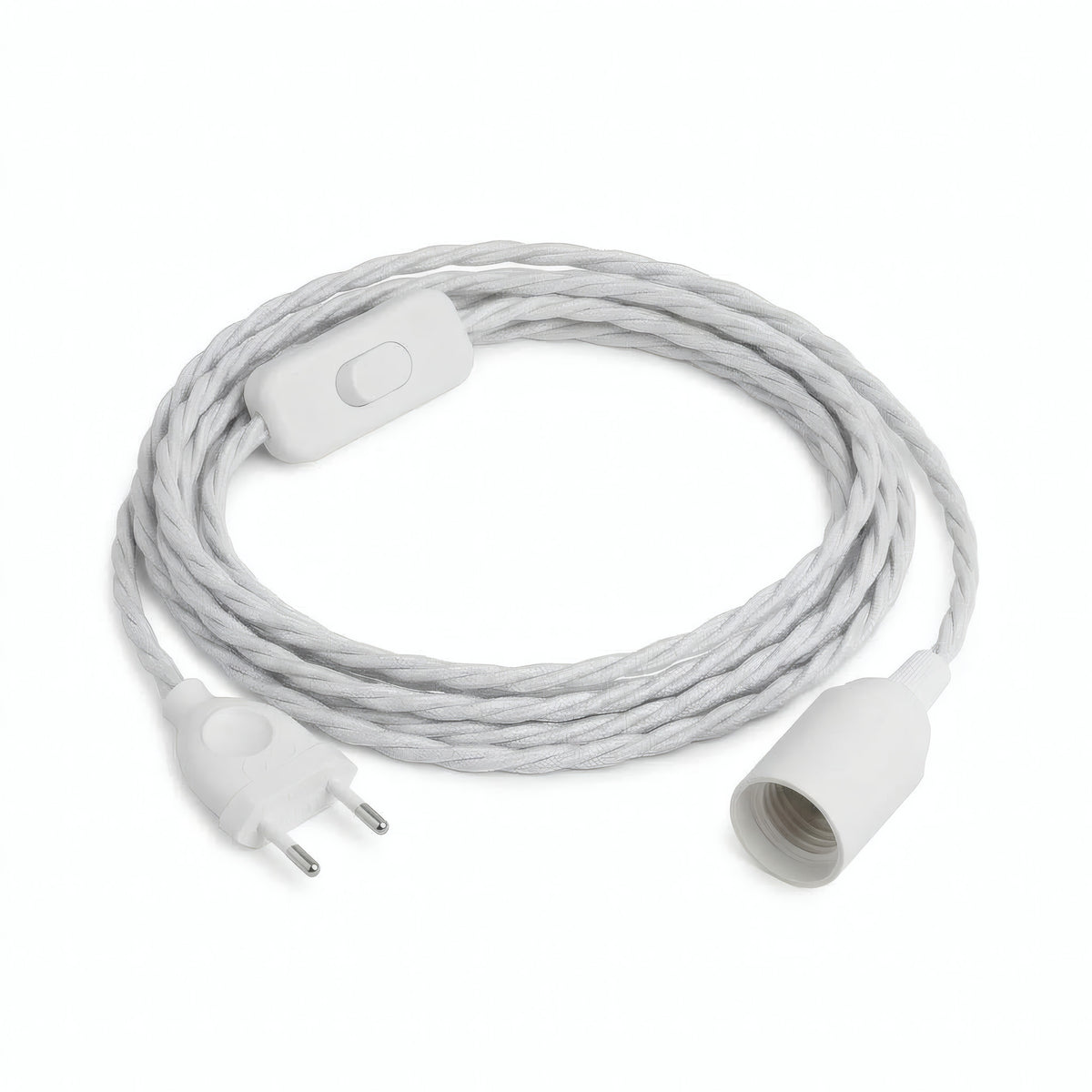 Lampe mit verdrilltem Textilkabel, Baumwolle Optisch Weiß, Fassung E14