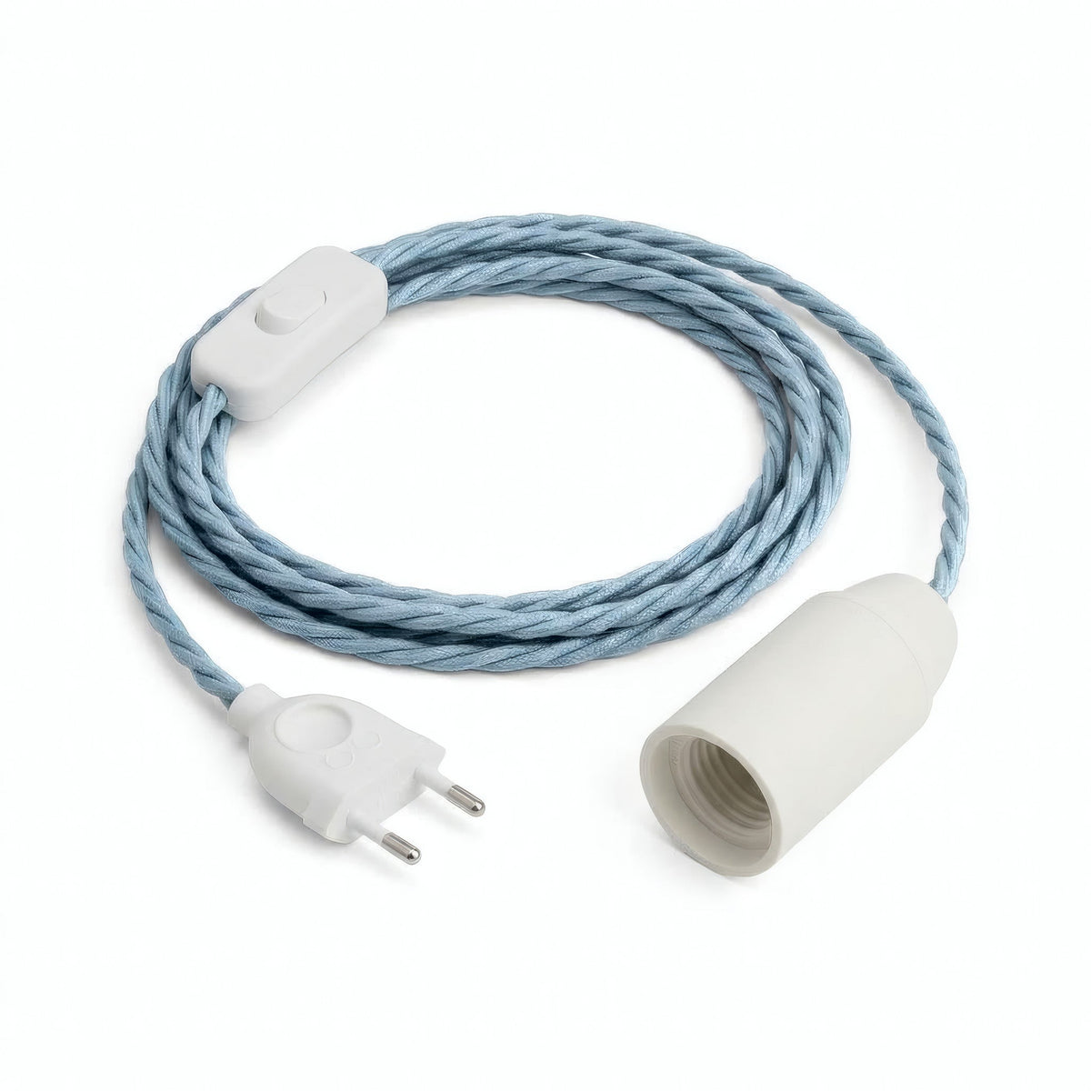 Lampe mit verdrilltem Textilkabel, Baumwolle Ozeanblau, Fassung E14