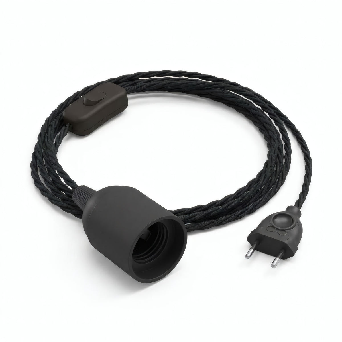Lampe mit verdrilltem Textilkabel, Baumwolle Anthrazitschwarz, Fassung E27