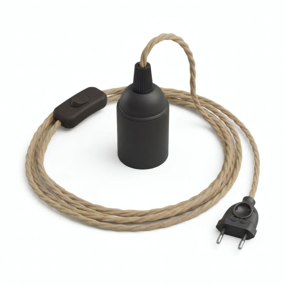 Lampe mit verdrilltem Textilkabel, Jute Natur, Fassung E27