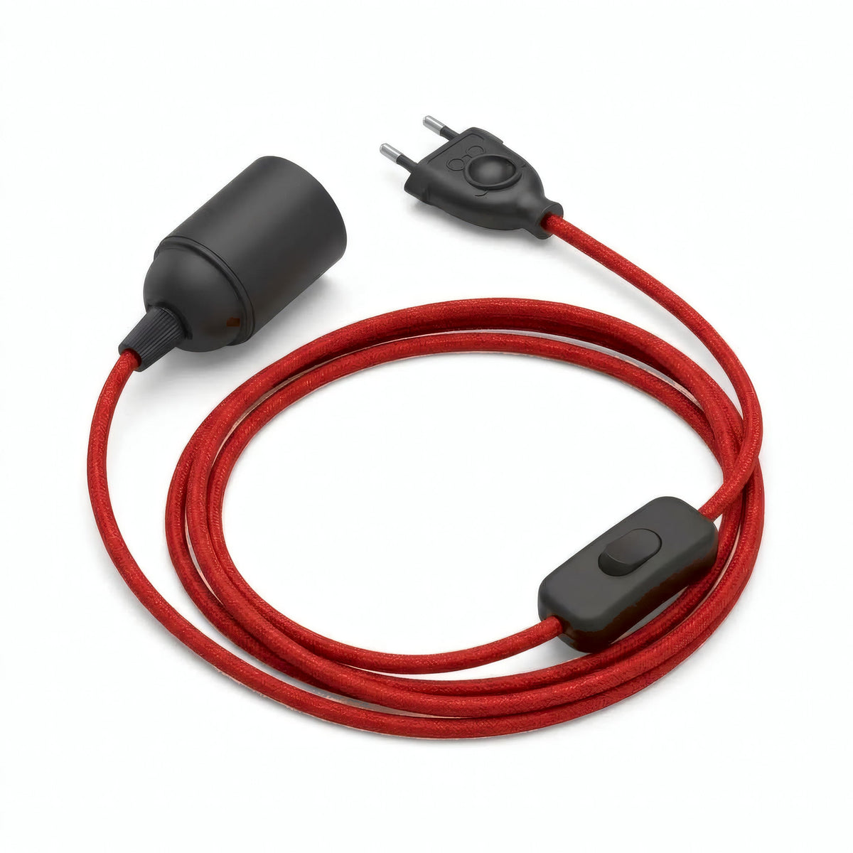 Lampe mit einfarbigem Textilkabel, Baumwolle Feuerrot, Fassung E27