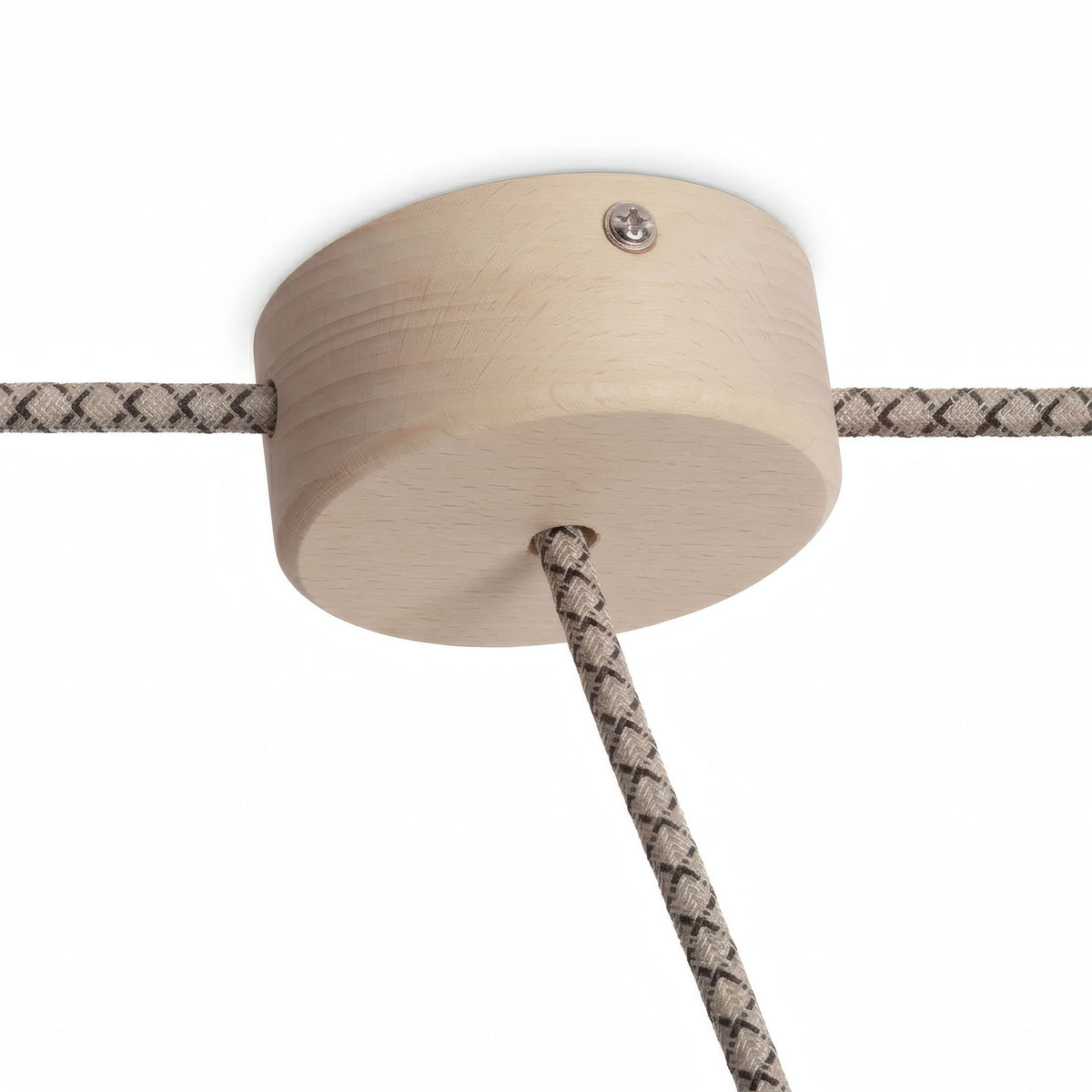 Zylindrischer Mini-Baldachin aus Holz, Ø 88 mm — 1 zentrale und 2 seitliche Bohrungen / Natur