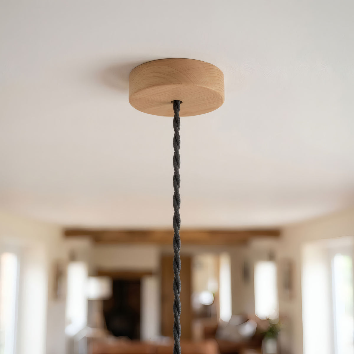 Zylindrischer Mini-Baldachin aus Holz, Ø 88 mm — 1 zentrale Bohrung / Natur