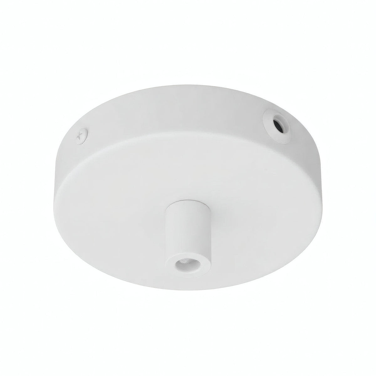 Zylindrischer Mini-Baldachin aus Metall, Ø 83 mm — 1 zentrale und 2 seitliche Bohrungen / Zylindrisch, Metall / Weiß matt