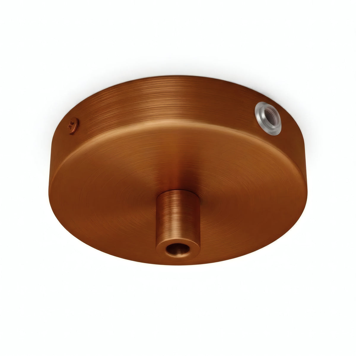 Zylindrischer Mini-Baldachin aus Metall, Ø 83 mm — 1 zentrale und 2 seitliche Bohrungen / Zylindrisch, Metall / Satiniertes Kupfer