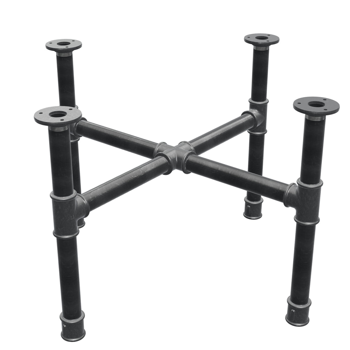 Couchtisch-Gestell, Kreuzfuß, Gusseisen und Stahl Ø 34 mm, 66 × 66 cm, Höhe 42 cm