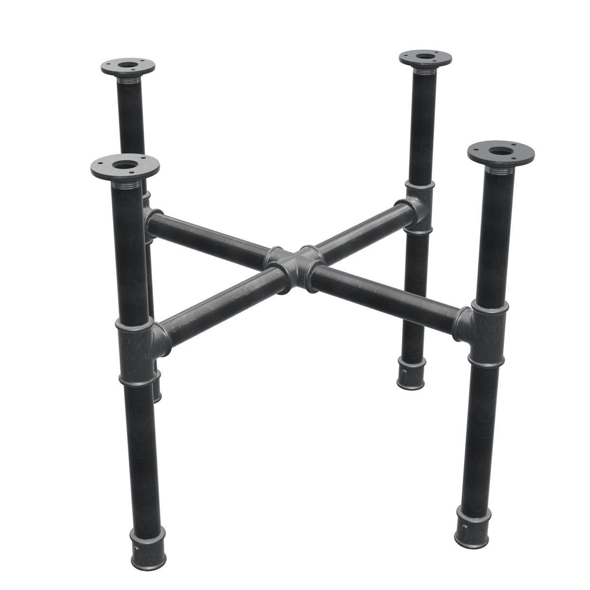 Couchtisch-Gestell, Kreuzfuß, Gusseisen und Stahl Ø 34 mm, 66 × 66 cm, Höhe 52 cm