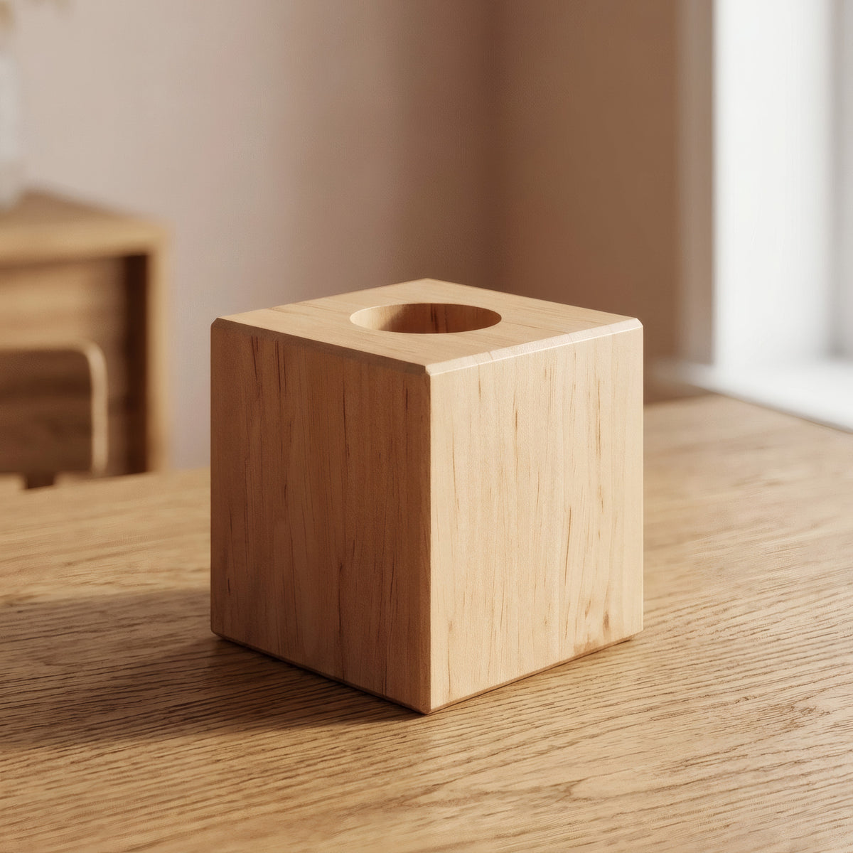 Würfel-Lampensockel aus Erlenholz für E27-Fassung