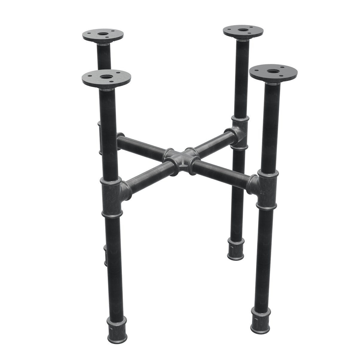 Industrielles Couchtisch-Gestell aus Gusseisen, Kreuzfuß, 38 × 38 cm, Höhe 42 cm, Dreiviertelansicht
