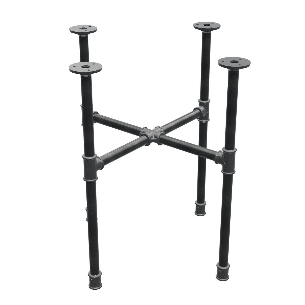 Industrielles Couchtisch-Gestell aus Gusseisen, Kreuzfuß, 48 × 48 cm, Höhe 52 cm, Dreiviertelansicht