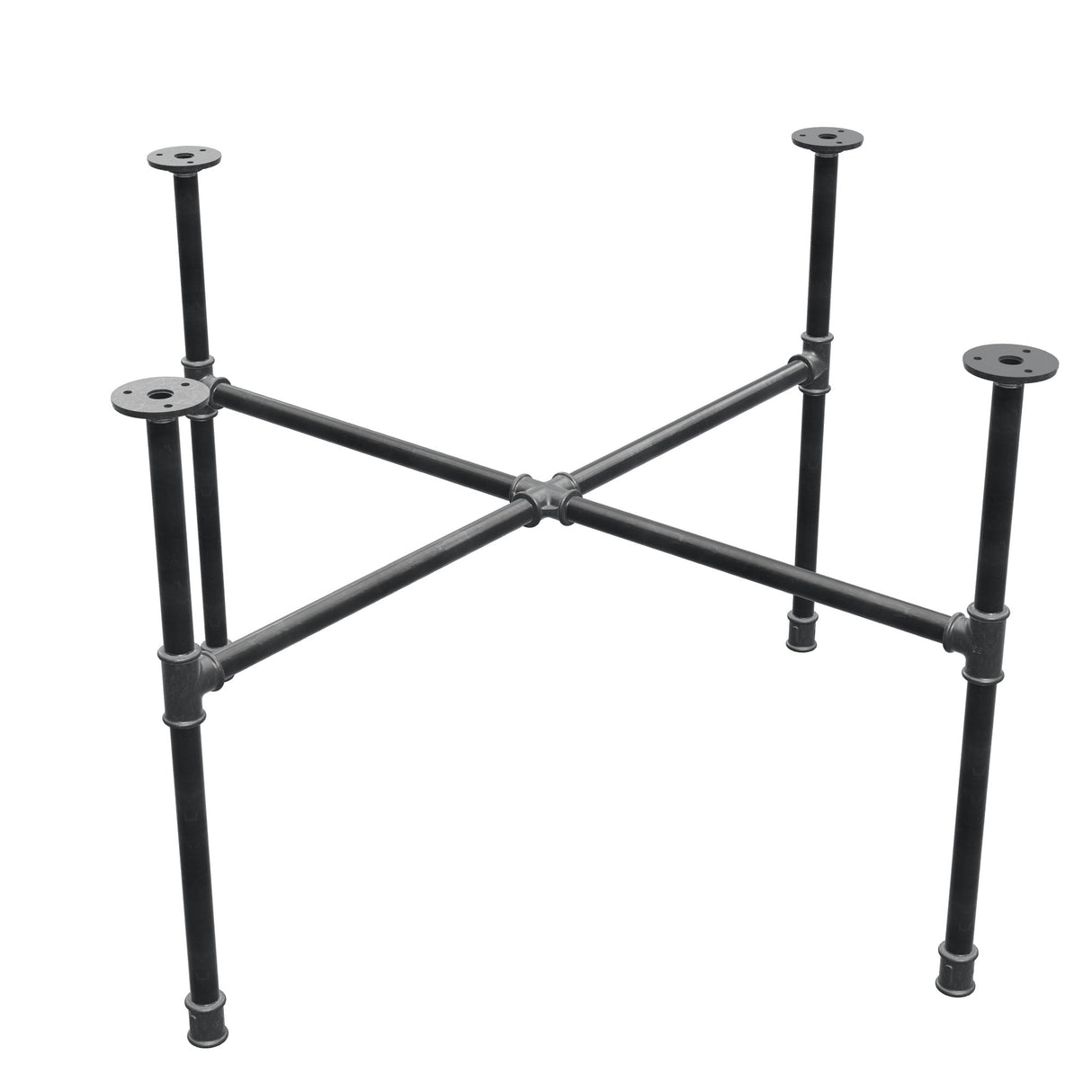 Industrielles Couchtisch-Gestell aus Gusseisen, Kreuzfuß, 88 × 88 cm, Höhe 52 cm, Dreiviertelansicht