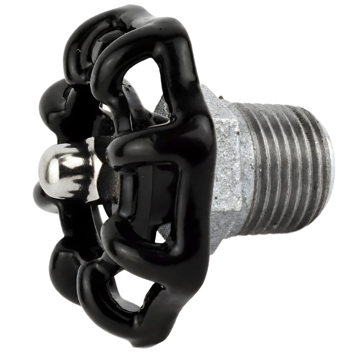 Schwarzes Handrad 52 mm auf Halbnippel, 1/2'' mit Edelstahlmutter, Fitting aus verzinktem Temperguss