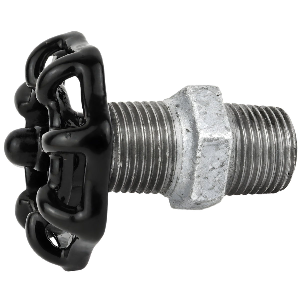 Schwarzes Handrad 52 mm auf Nippel, 1/2'' mit schwarzer Mutter, Fitting aus verzinktem Gusseisen