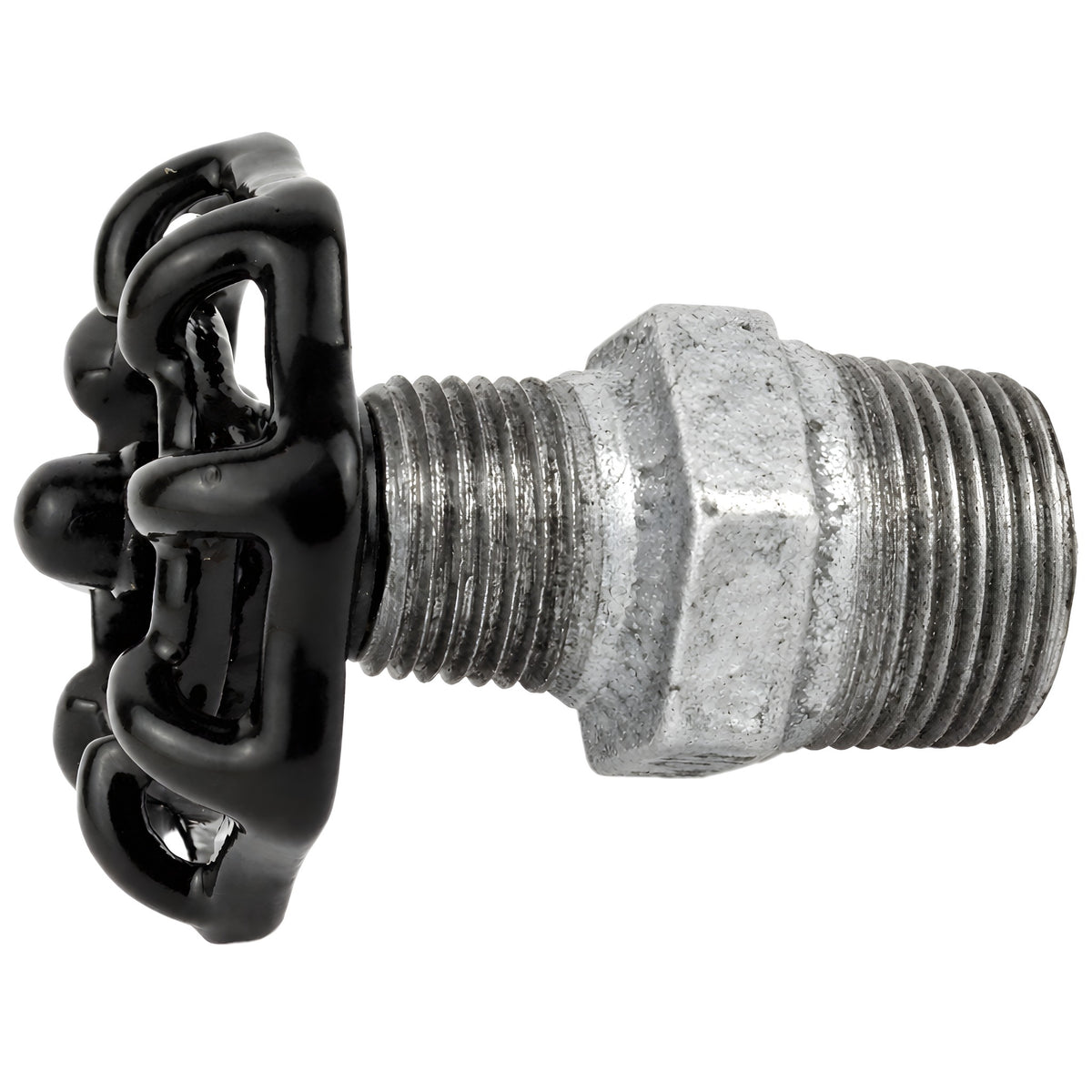 Schwarzes Handrad 52 mm auf Nippel, schwarze Mutter, Fitting aus verzinktem Gusseisen