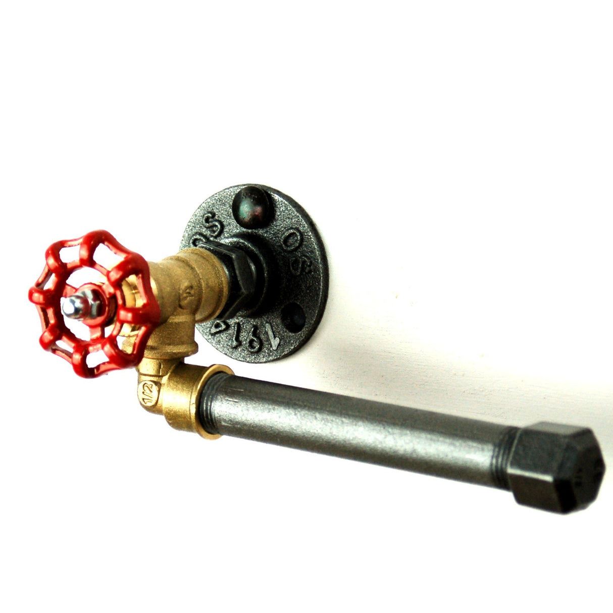 Dérouleur de papier WC avec volant rouge en fonte et laiton