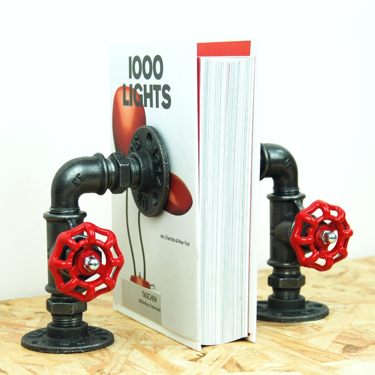 Serre-livres en fonte d'inspiration industrielle pour bibliothèque