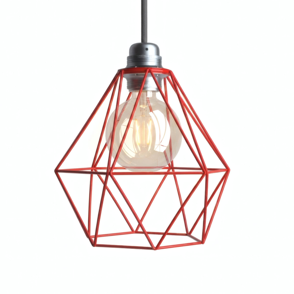 Käfig-Lampenschirm in Diamantform aus Metall für E27-Fassung — Rot
