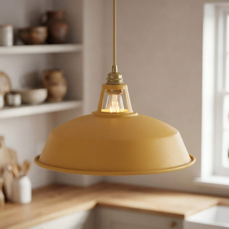 Emaillierter Glocken-Lampenschirm Ø 38 cm für E27-Fassung — Senfgelb
