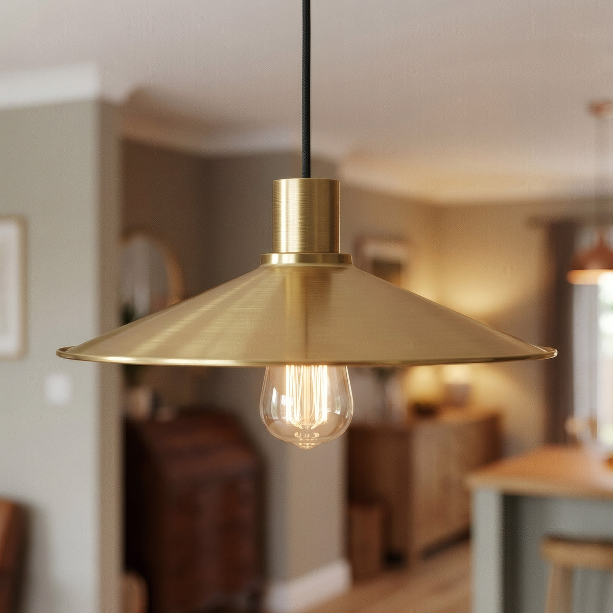 Flacher emaillierter Lampenschirm Ø 30 cm für E27-Fassung — Weiß und satinierte Bronze
