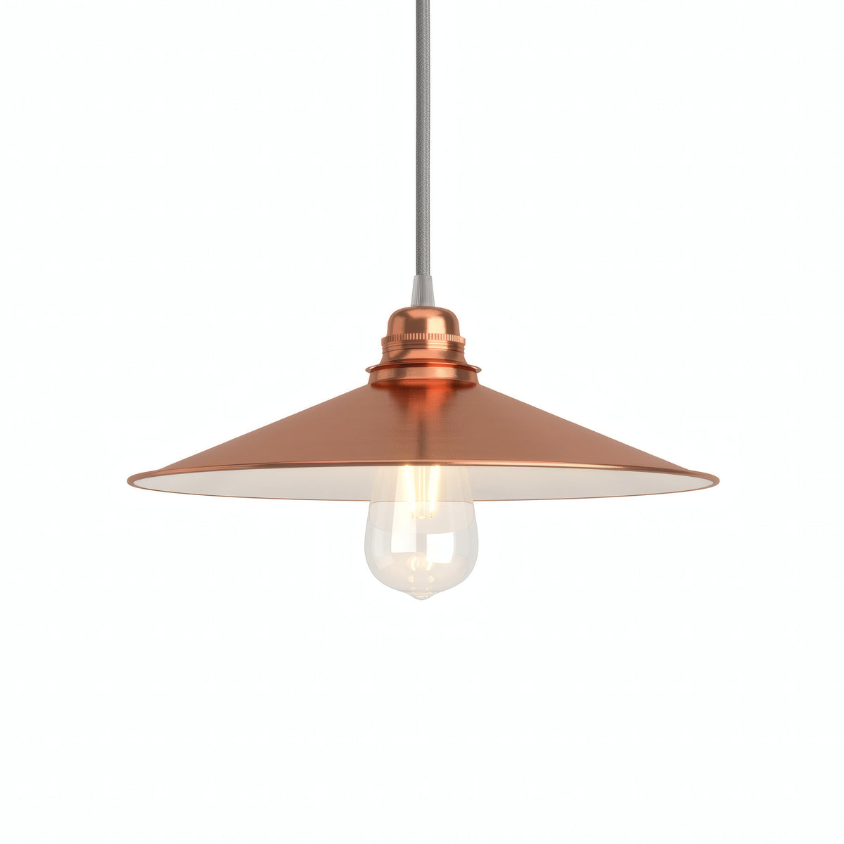 Flacher emaillierter Lampenschirm Ø 30 cm für E27-Fassung — Weiß und Kupfer