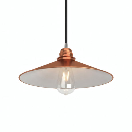 Flacher emaillierter Lampenschirm Ø 30 cm für E27-Fassung — Weiß und Kupfer