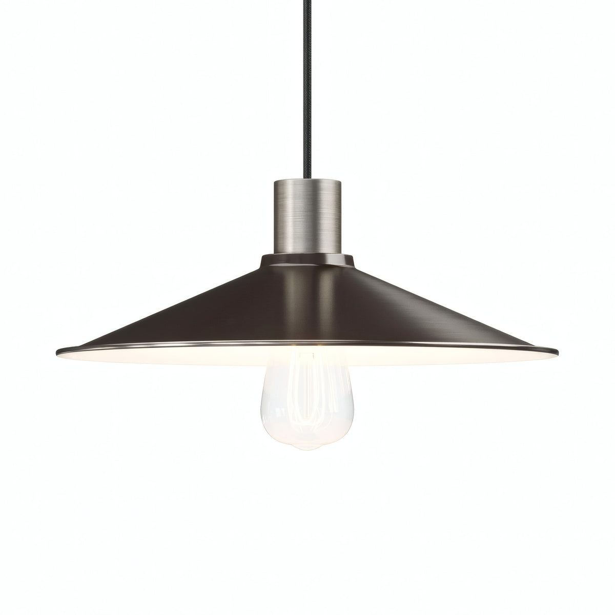 Flacher emaillierter Lampenschirm Ø 30 cm für E27-Fassung — Weiß und satiniertes Titan