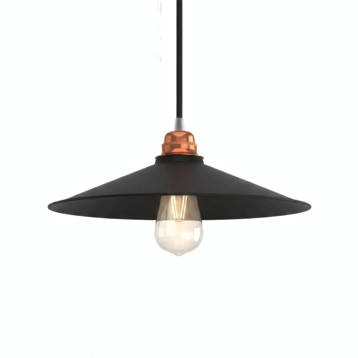 Flacher emaillierter Lampenschirm Ø 30 cm für E27-Fassung — Schwarz