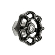 Bouton de meuble volant de vanne noir en inox, vue trois quarts