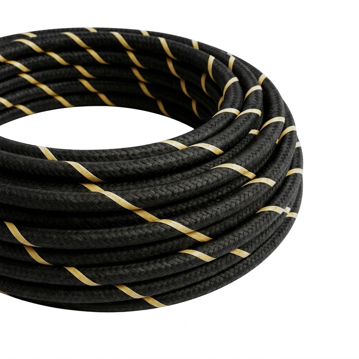 Gestreiftes Textilkabel mit Seideneffekt – Schwarz & Gold