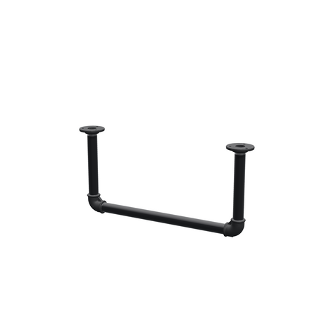 Deckenhängende Kleiderstange aus mattschwarz lackiertem Stahlrohr Ø 27 mm — Breite 46 cm, Höhe unter der Decke 22 cm, Dreiviertelansicht auf weißem Hintergrund