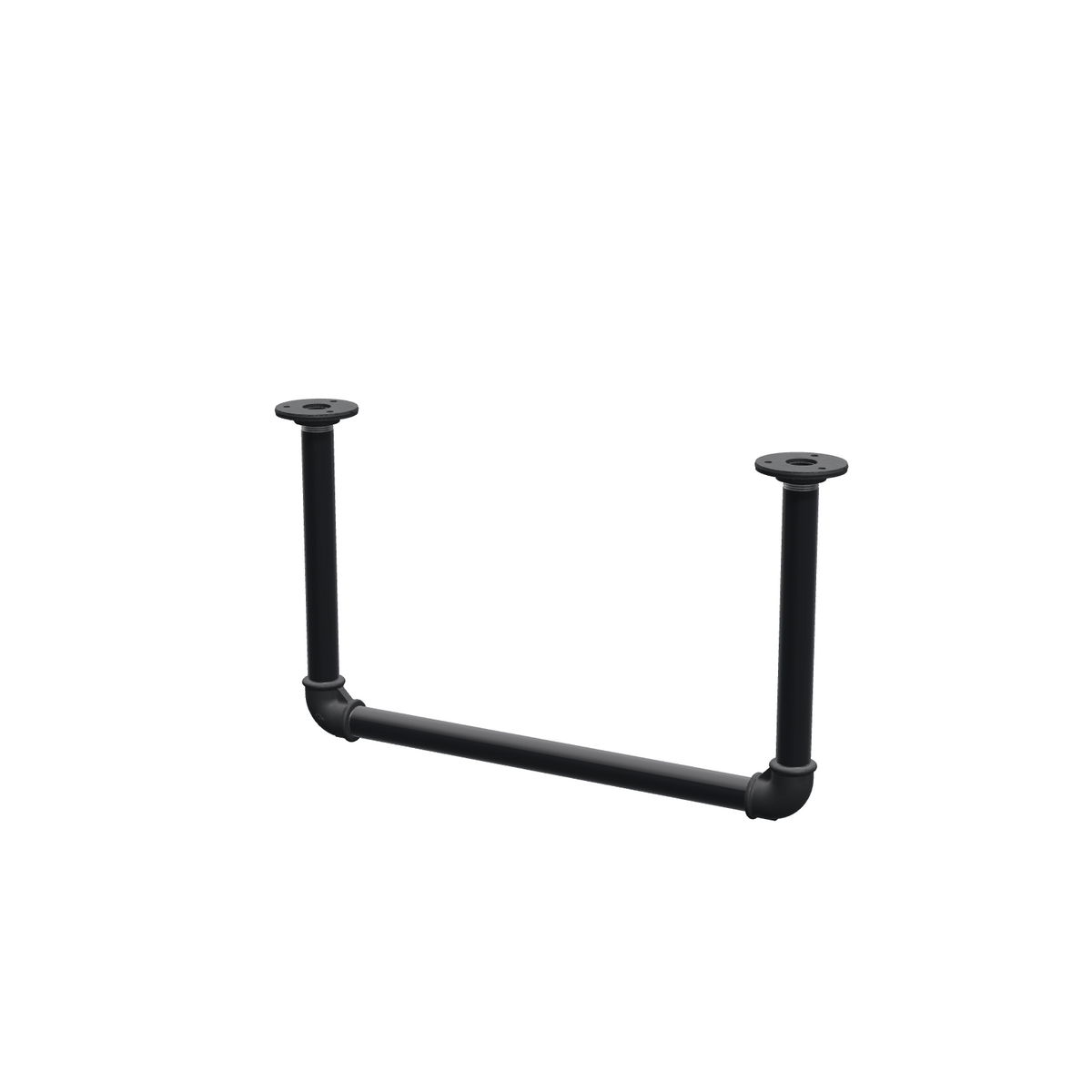 Portant à vêtements suspendu au plafond en tubes d'acier peints noir mat Ø 27 mm — largeur 46 cm, hauteur sous plafond 27 cm, vue de trois quarts sur fond blanc
