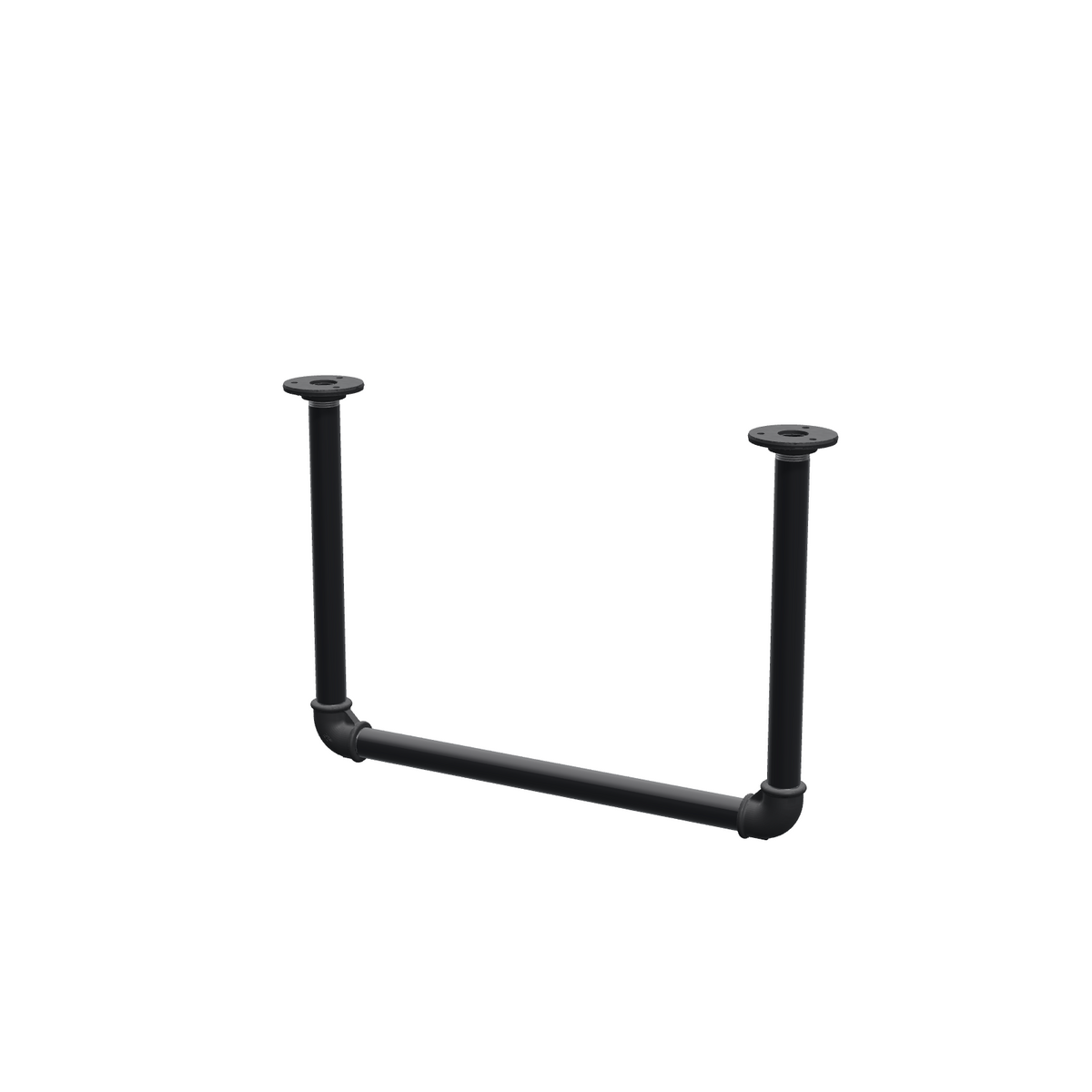 Portant à vêtements suspendu au plafond en tubes d'acier peints noir mat Ø 27 mm — largeur 46 cm, hauteur sous plafond 32 cm, vue de trois quarts sur fond blanc