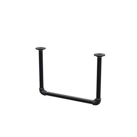 Deckenhängende Kleiderstange aus mattschwarz lackiertem Stahlrohr Ø 27 mm — Breite 46 cm, Höhe unter der Decke 32 cm, Dreiviertelansicht auf weißem Hintergrund