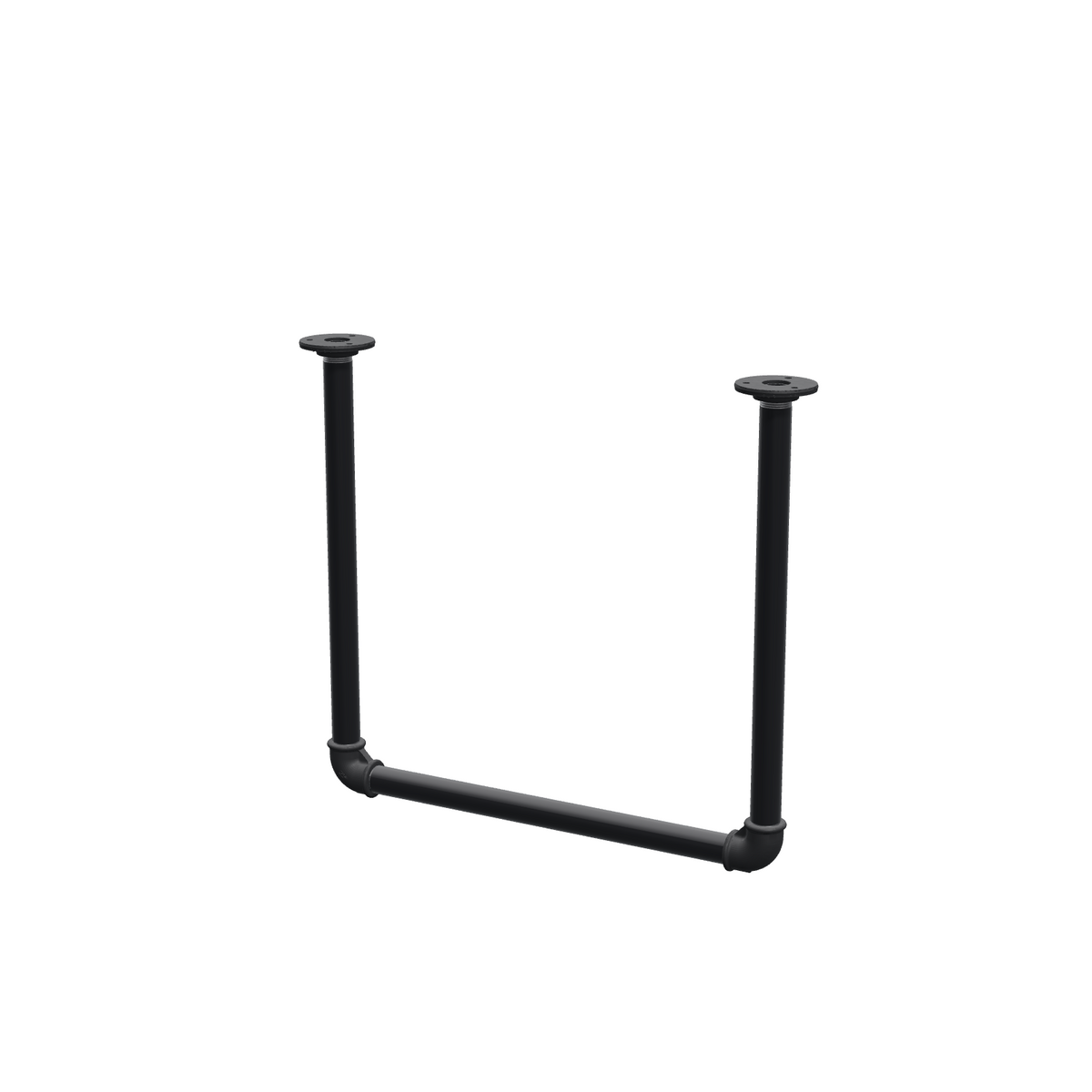 Portant à vêtements suspendu au plafond en tubes d'acier peints noir mat Ø 27 mm — largeur 46 cm, hauteur sous plafond 42 cm, vue de trois quarts sur fond blanc